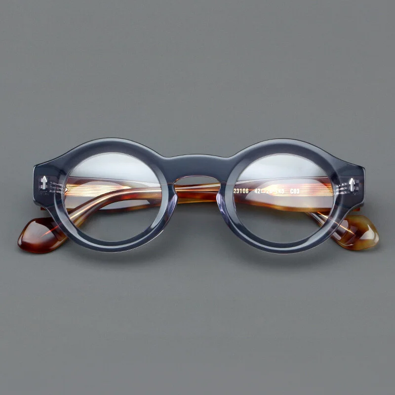 Round Blue Metal Plastic Eyeglass Frames Unisex Adults Solid Pattern Eyeglasses 3